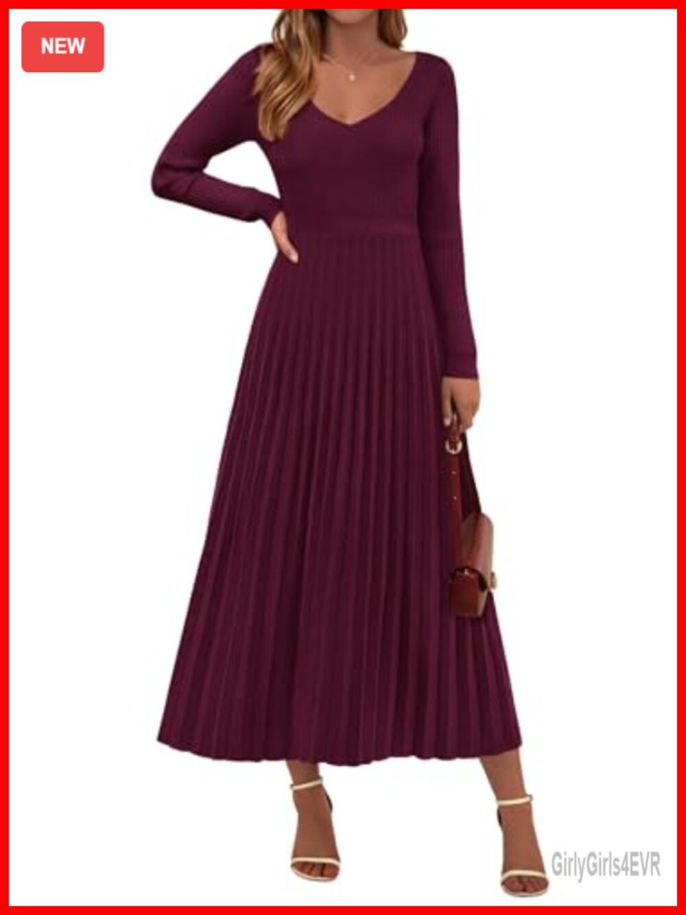 Sweater Dress Long Sleeve Maxi Pleated A-Line Pullover